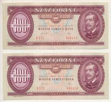1989. 100Ft (2x) sorszámkövetők "B 572 046510 - B 572 046511" T:AU,XF hullámos papír Adamo F37