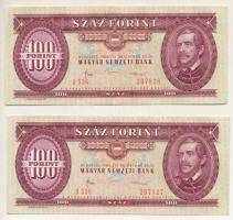 1984. 100Ft (2x) sorszámkövetők "B 536 207827 - B 536 207828" fordított hátlapi alapnyomattal T:F szép papír Adamo F35