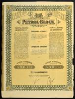 Románia 1942. "Petrol Block" részvény 500L-ről, "417,502" sorszámmal T:F több kisebb szakadás ragasztószalaggal ragasztva Romania 1942. "Petrol Block" share about 500 Lei, with "417,502" serial number C:F multiple small tears, taped with scotch tape