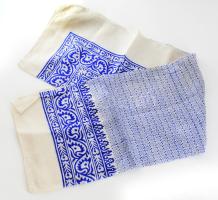 Fehér-kék mintás indiai selyem kendő, 87x89 cm