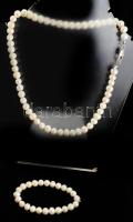 Tenyésztett gyöngy nyaklánc + karkötő, h: 41 cm