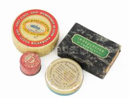 4 darab régi fém és karton dobozka, d: 7 cm alatt