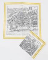 Szalvéta Bécs városáról készül rézmetszet részletével. Az eredeti metszer Matthäus Merian (1593?1650) munkája, amelyet a Topographia Provinciarum Austriacarum Austriae, Styriae / Carinthiae, Carniolae / Tyrolis című történelmi  és topográfiai munkában jelent meg 1649-ben. Két darab jó állapotban, az egyiken apró foltok.