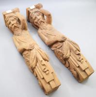 2 darab kemény fából faragott fali posztamens, m: 61 cm