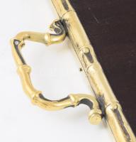 Nagyméretű bambusz mintás rézkeretes tálca, fa betéttel, 69x39