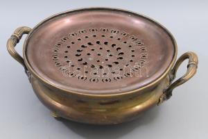 Christofle réz étel melegentartó edény, 19. sz., d: 30 cm