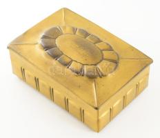 Art deco lemez doboz, fa betéttel, kopással, 14,5x21 cm
