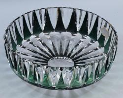 Val St. Lambert belga részben zölden pácolt nagyobb méretű kristály kínáló, jelzett, d: 24 cm, m: 9 cm