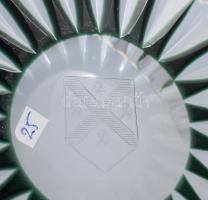 Val St. Lambert belga részben zölden pácolt nagyobb méretű kristály kínáló, jelzett, d: 24 cm, m: 9 ...