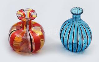 Murano 2 darab színezett fújt üveg kisváza, hibátlan, m: 7-8 cm