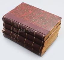 Jókai Mór: Gróf Benyovszky Móricz életrajza, saját emlékiratai és útleírásai. Képekkel, térképekkel, autographokkal. I-IV. köt. I-II. köt.: Saját emlékiratai és útleírásai. I-II. kötet. Fordította Jókai Mór.; III-IV. köt.: Életrajz. Írta: - -. I-II. kötet. [Bp.], 1888-1891., Ráth Mór, 1 (címkép) t.+ 4+IV+351 p.+7 t. + 1 (kihajtható térkép) t. ; 1 (címkép) t. + 4+423+1+II+2 p.+2 t. +1 (kihajtható térkép) t.; 1 (címkép) t. +4+413+3 p.+4 t. + 3 (kihajtható kézirathasonmások) t.; 1 (címkép) t. + 4+310+LIX p.+ 5 t. + 1 (kihajtható térkép) t. Átkötött félvászon-kötések, márványozott lapélekkel, kopott borítókkal, a III. és IV. kötet gerincén kis sérülésekkel, I. kötet: az elülső borítónál a borító kissé elvált a könyvtesttől, 2 plusz táblával és 1 plusz térképpel a II. kötetből, II. kötet: a könyvtest elvált a borítótól, az elülső szennylap elvált a kötéstől, 2 tábla és 1 térkép az I. kötetben van, 1 kézirat hasonmás a III. kötetben, 1 kézirathasonmás hiányzik, a kötet végén található térkép szakadt. III. kötet: a könyvtest elvált a borítótól, és az első lapok a 16. oldalig elváltak a könyvtesttől, egy tábla kijár, +1 kézirat hasonmással, IV. kötet: a könyvtest elvált a borítótól, és az utolsó lap kijár) t.