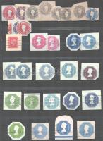 Nagy-Britannia 65 db díjjegyes és egyéb kivágás jobbakkal, ritkább darabokkal, A/4-es berakólap mind...