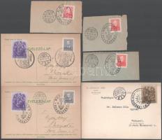 Visszatért bélyegzések: 14 db lap, 5 levél, 3 kivágás különböző bélyegzésekkel, közte köznapi is