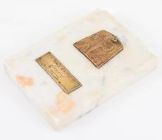 1937 Körmendi-Frim Jenő (1886-1959): MTK sportplakett Brüll Alfréd (1876-1944) sportmecénás, holokausztáldozat részére, alabástrom alapon, 14×10 cm