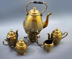 M&amp;Co. antik réz 5 részes szervírozó készlet, jelzett, egy fedő és egy billentő sérült, m: 36 cm alatt