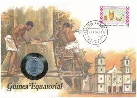 Nyugat-afrikai Államok 1976. 1Fr Al "Egyenlítői Guinea" érmés borítékban, bélyeggel és bélyegzéssel, német nyelvű leírással T:UNC West African States 1976. 1 Franc Al coin in "Equatorial Guinea" envelope with stamp, cancellation and prospectus in German C:UNC
