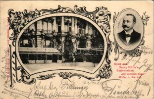1903 Wien, Vienna, Bécs; Franz Sitter's Restauration "zur goldenen Kugel" / restaurant advertisement. Art Nouveau, floral (fl)