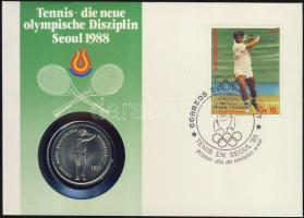 Andorra 1987. 2D "Szöuli olimpia-tenisz" érmés borítékon elsőnapi bélyegzős bélyeggel, hátoldali ismertetővel T:BU