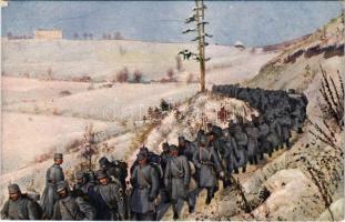 Osztrák-magyar gyalogság előnyomulása Szerbiában. Világháború 1914-1916 / Österr.-ung. Infanterie auf dem Vormarsch in Serbien. Weltkrieg 1914-1916 / WWI Austro-Hungarian K.u.K. military, infantry on the advance in Serbia (EK)