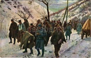 Szerb foglyok és sebesültek szállítása az Ibar völgyén át. Világháború 1914-1916 / Verwundete und gefangene Serben werden durch das Ibartal transportiert. Weltkrieg 1914-1916 / WWI Austro-Hungarian K.u.K. military, wounded and captured Serbs (prisoners of war) are transported through the Ibar Valley (EK)