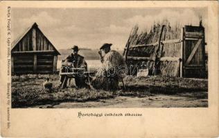 Hortobágy, csikósok étkezése. Telegdi K. Lajos utóda kiadása, Haranghy Gy. amateur felvétele (fl)