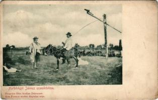 Hortobágy, juhász szamárháton, magyar folklór. Pongrácz Géza kiadása, Kiss Ferenc felvétele után (kopott sarkak / worn corners)