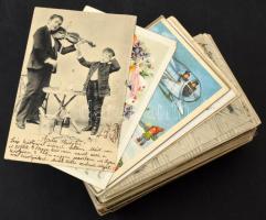 Kb. 180 db RÉGI üdvözlőlap, ünnepek, humor, romantika, zsáner képeslap / Cca. 180 pre-1945 motive art postcards, greetings, humour, romance