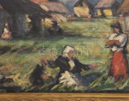 Mikola András (1884-1970): Társaság a szabadban. Olaj, vászon. Jelezve jobbra lent. Dekoratív fakere...