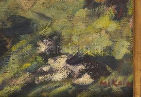 Mikola András (1884-1970): Társaság a szabadban. Olaj, vászon. Jelezve jobbra lent. Dekoratív fakere...