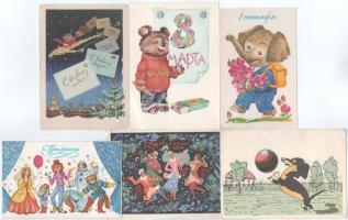 12 db MODERN orosz grafikai lap, mesefigurák / 12 modern Russian graphic art postcards, tales