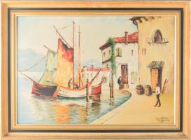 Olvashatatlan (Klier?) jelzéssel: Kikötő, 1960. Olaj, vászon. Jelzett. Dekoratív, kissé kopott fakeretben. 45x65 cm