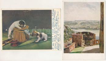 18 db RÉGI és MODERN grafikai képeslap vegyesen / 18 pre-1945 and modern graphic art postcards