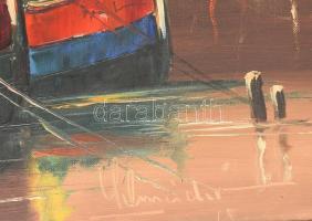 Olvashatatlan jelzéssel: Kikötő. Olaj, vászon. 40x80 cm