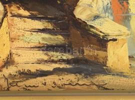 Olvashatatlan jelzéssel: Vitorlások. Olaj, vászon. Dekoratív fakeretben. 40x80 cm