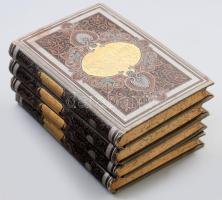 Kisfaludi Kisfaludy Sándor minden munkái. I-III.+V. köt. Sajtó alá rendezte: Bánóczi József. Bp.,1893, Franklin, 1 t.+421+3 p.; 439 p.;434 p.; 414+2 p. 7. bővített kiadás. Kiadói gazdagon díszített, aranyozott, festett, szürke egészvászon-kötés, márványozott lapélekkel, kissé kopott borítókkal, az elülső szennylapokon magánkönyvtári címkékkel.