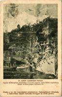 21. számú csataképes kártya. Egyik óriáshajónk bombázza a Lovcen hegyet, mely fölött repülőink élénk tevékenységet fejtenek ki. Kiadja a M. kir. Honvédelmi Minisztérium Hadsegélyező Hivatala / WWI Austro-Hungarian Navy, K.u.K. Kriegsmarine battleship and military aircrafts bombing Lovcen s: Basch Árpád (Rb)