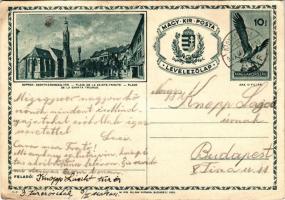 1937 Sopron, Szentháromság tér. Magyar Kir. Posta díjjegyes levelezőlap, 10f Ga. (EK)