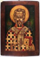 Modern kézzel festett ikonmásolat, orosz, kopással, címkével, 32x23 cm