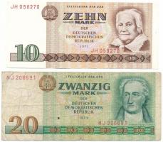 Német Demokratikus Köztársaság 1971. 10M + 1975. 20M T:F,VG egyik szép papír  German Democratic Republic 1971. 10 Mark + 1975. 20 Mark C:F,VG one with fine paper
