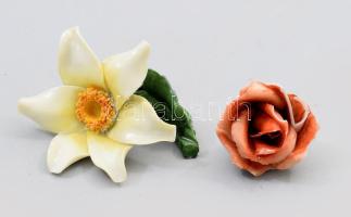 Herendi 2 darab plasztikus virág, sérült, jelzett, h: 6 cm alatt