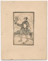 Bajor Ágost (1892-1958): Önarckép (meghívó Horthy Miklós út 10. alatti műtermébe),1929. Rézkarc, pap...