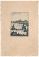 BE jelzéssel: Budapesti panoráma. Rézkarc, papír. Jelzett a karcon. Kissé foltos. 12x9 cm