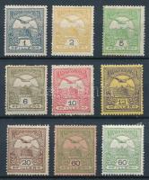 1913 Turul sor 9 értéke fekvő vízjellel (rozsdafoltok / stain, 6f rövid fogak / short perfs.)