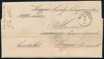 1873 Teljes tartalmú belügyminisztériumi ex offo levél "BUDA-VÁR" - "MAGY. ÓVÁR", 1873 Ex offo cover with content "BUDA-VÁR" - "MAGY. ÓVÁR"