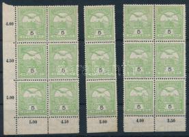 1913 Turul 5f fekvő vízjellel: 2 db hatostömb + 1 hármascsík ívszéli összegzési számokkal