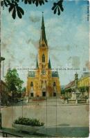 Kőszeg, templom, tévnyomat (!), hátoldalán automobil rajza. Képzőművészeti Alap s: Darvas Árpád (vágott / cut)