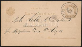 1890 PS-card with "BÁZIÁS - BUDAPEST" railway postmark, 1890 Díjjegyes levelezőlap "BÁZIÁS - BUDAPEST" vasúti bélyegzéssel