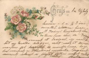 1899 Virág üdvözlő lap litho, 1899 Floral greeting card litho