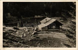 Rahó, Rachov, Rahiv, Rakhiv; Balzatulgát menedékház környéke. Magyar Turista Egyesület, Rahói osztály. Dr. Peitler Gyula felvétele / chalet, tourist house (ragasztónyomok / glue marks)