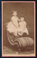 cca 1870-1880 Két kislány portréja, vizitkártya Tauffer és Veress Gyula kolozsvári műterméből, dekoratív verzóval, kissé foltos, 10,5x6,5 cm